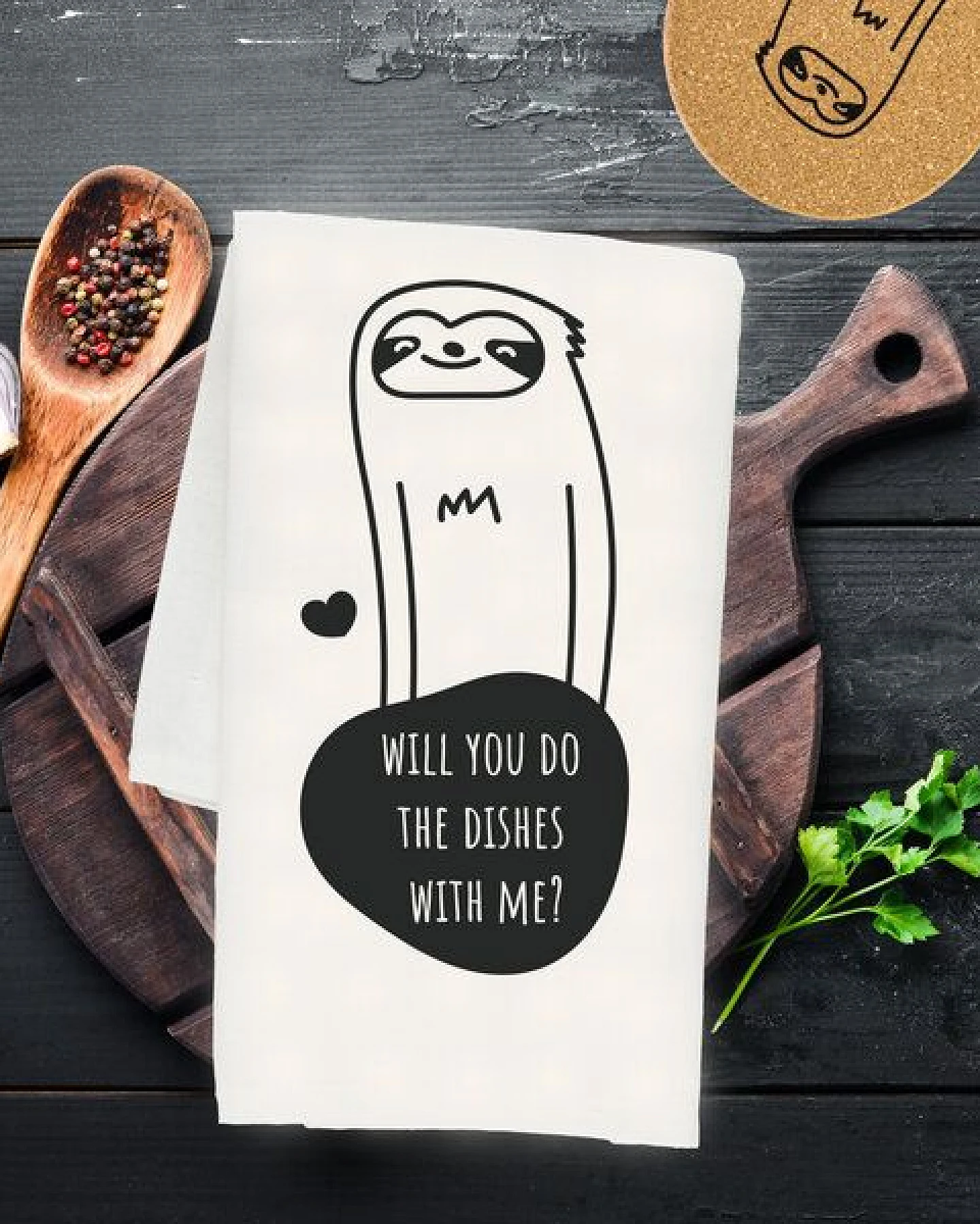 PepMelon Machst du den Abwasch mit mir? Faultier Geschirrtuch, 50 x 70 cm – Ansicht 3