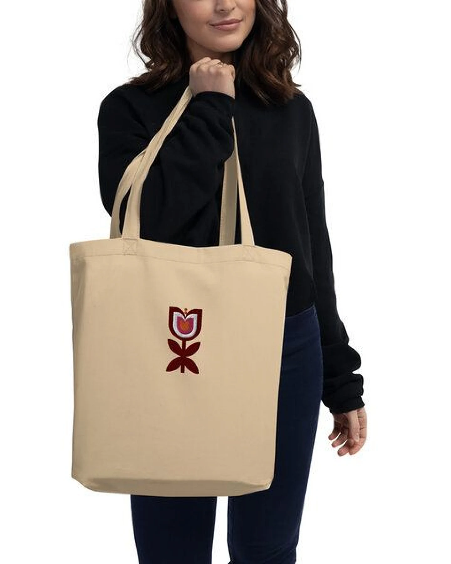 PepMelon Tulpen Blume bestickte Shopper-Tasche aus Bio-Baumwolle – Ansicht 4