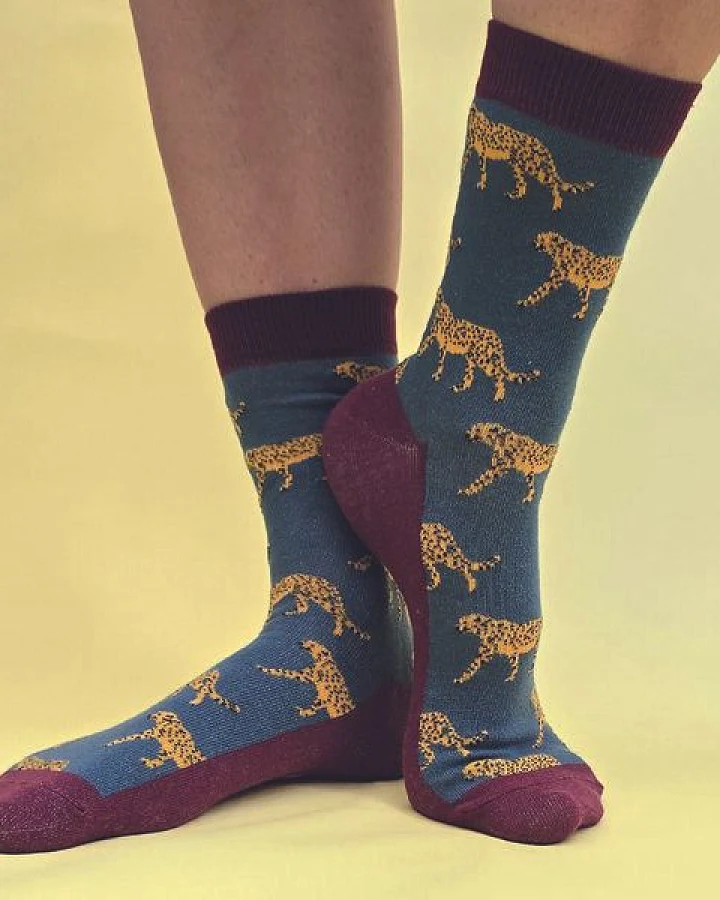 Fräulein Prusselise Gepard Socke, petrol, gelb , bunt, Leopard