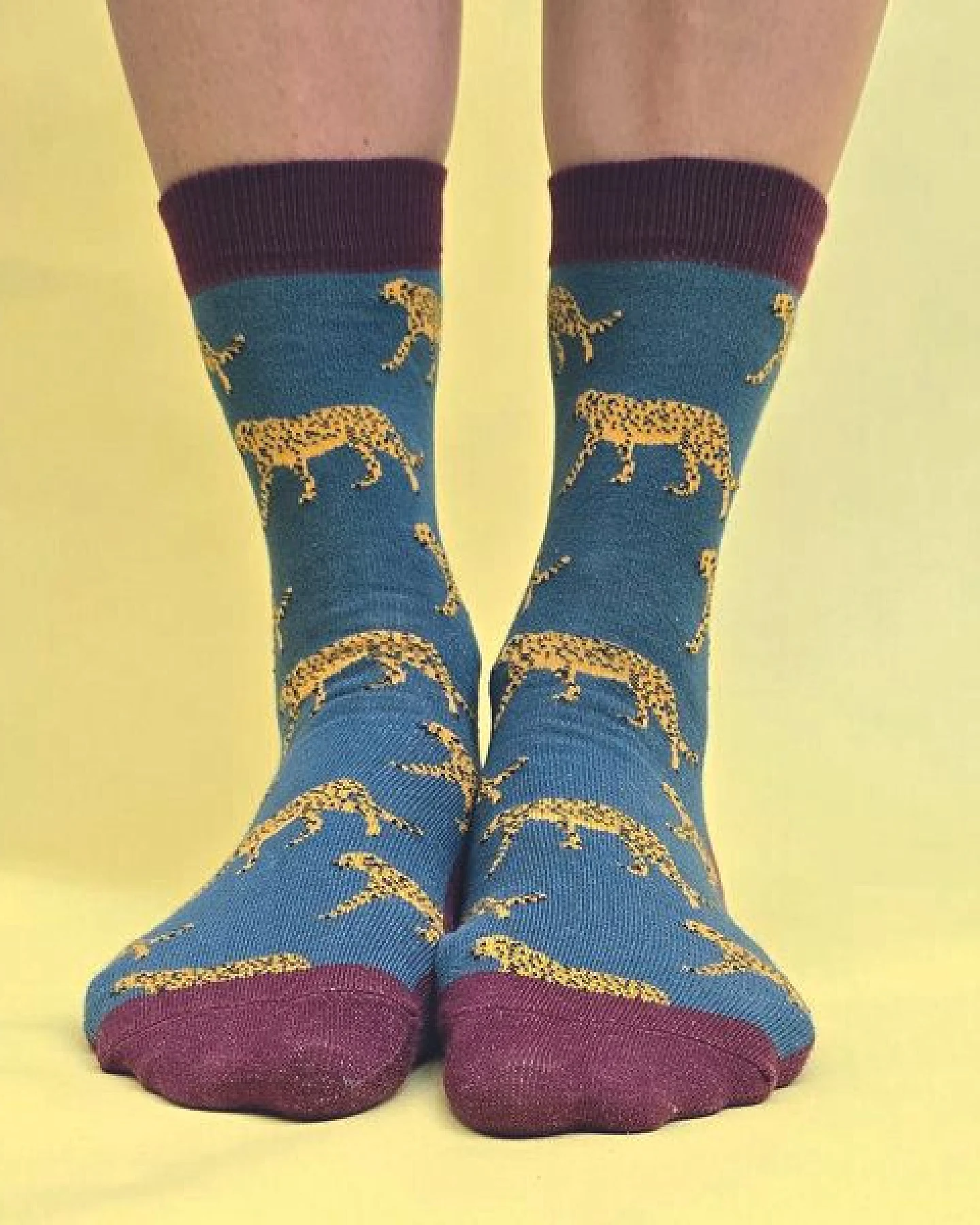 Fräulein Prusselise Gepard Socke, petrol, gelb , bunt, Leopard – Ansicht 2