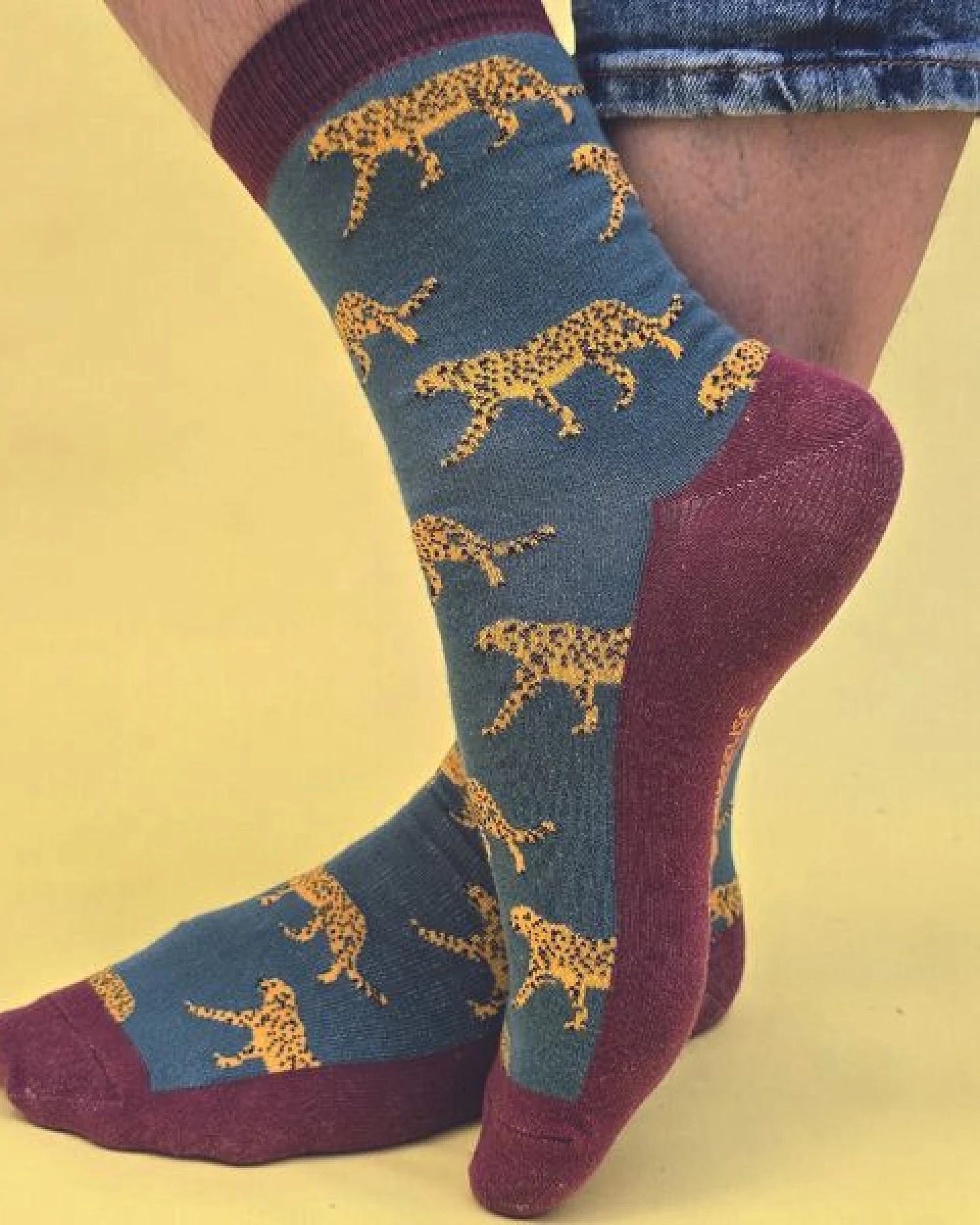Fräulein Prusselise Gepard Socke, petrol, gelb , bunt, Leopard – Ansicht 3