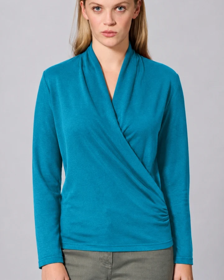Hempage Damen vegan Langarmshirt Attractive Lagunenblau