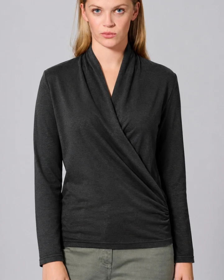 Hempage Damen vegan Langärmliges Oberteil Schick Schwarz