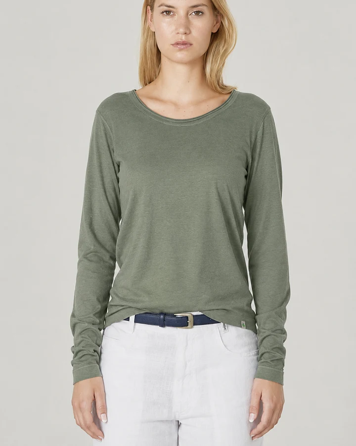 Hempage Damen vegan Langarmshirt Leicht Moosgrün
