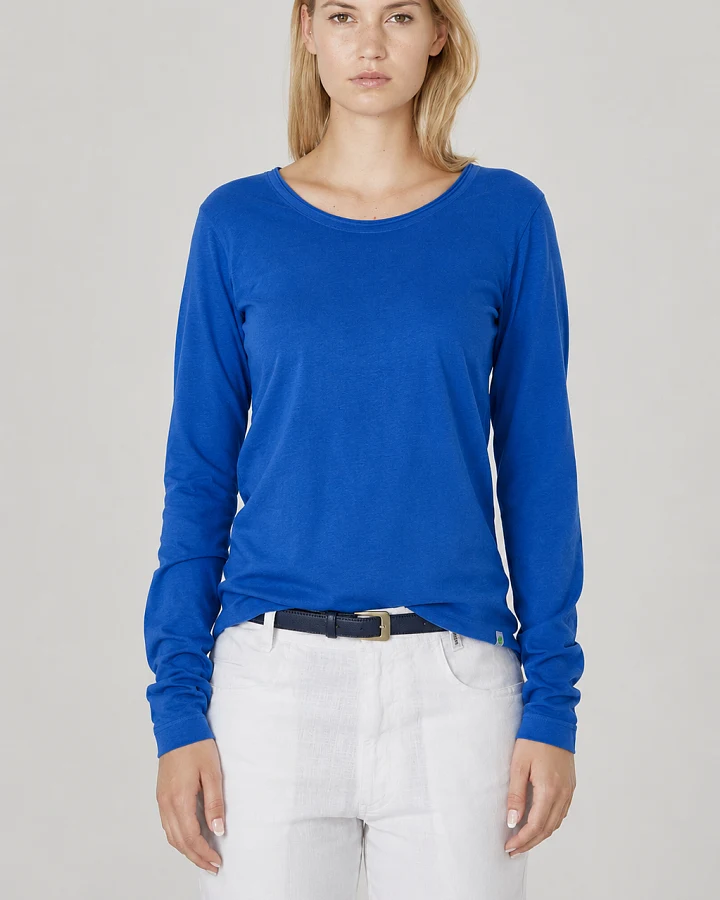 Hempage Damen vegan Langarmshirt Damen Hanf Bio-Baumwolle Royalblau