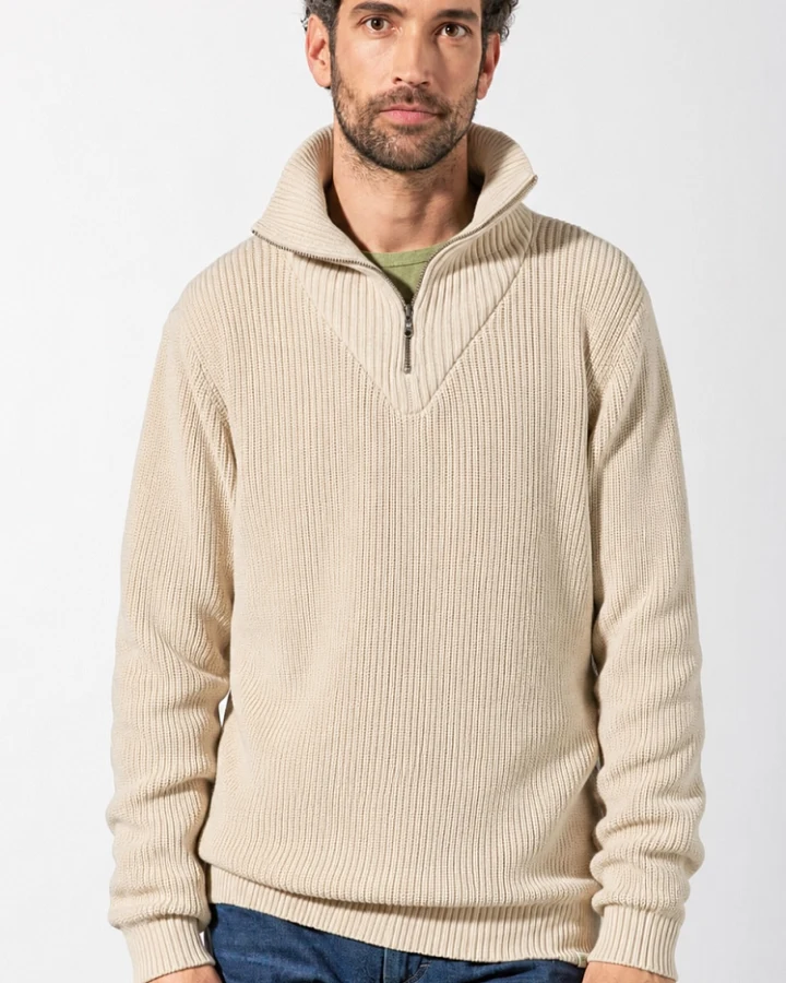 Hempage Herren vegan Pullover Rugged Troyer Gobi In Beige