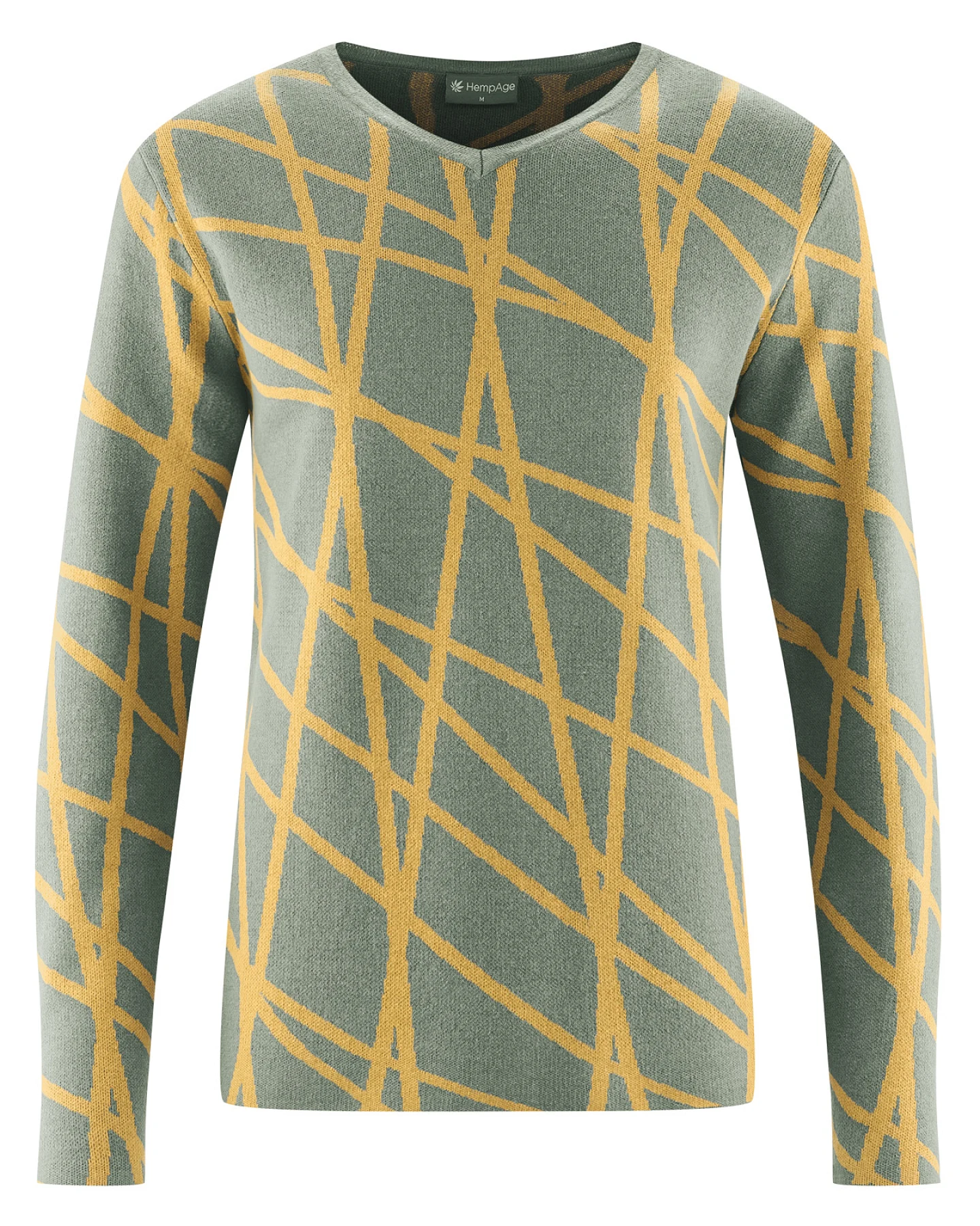 Hempage Herren vegan Pullover Mit Modernem V-Ausschnitt Thymiangrün/Dijon-Gelb – Ansicht 2