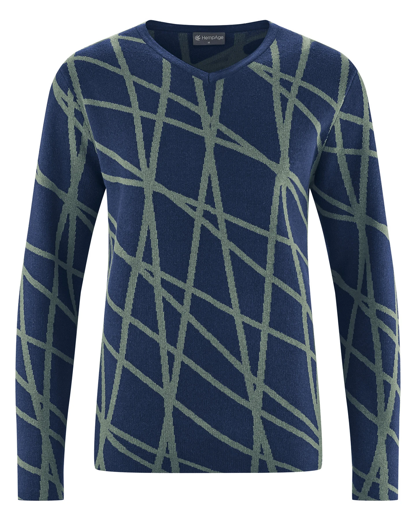 Hempage Herren vegan Pullover „modern“ Mit V-Ausschnitt Nachtblau/Thymiangrün – Ansicht 2