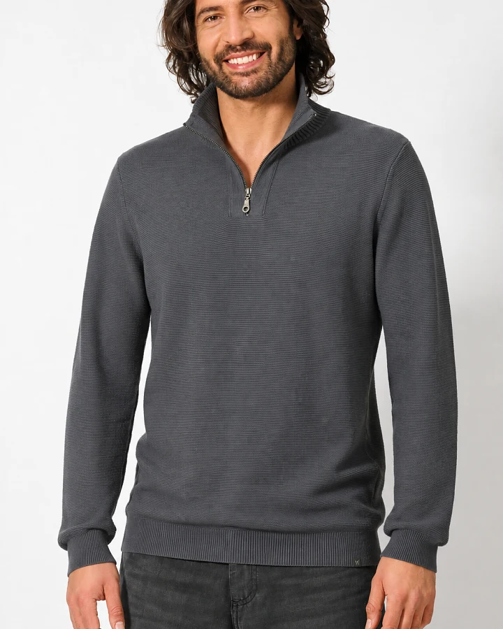 Hempage Herren vegan Pullover Troyer In Schiefergrau