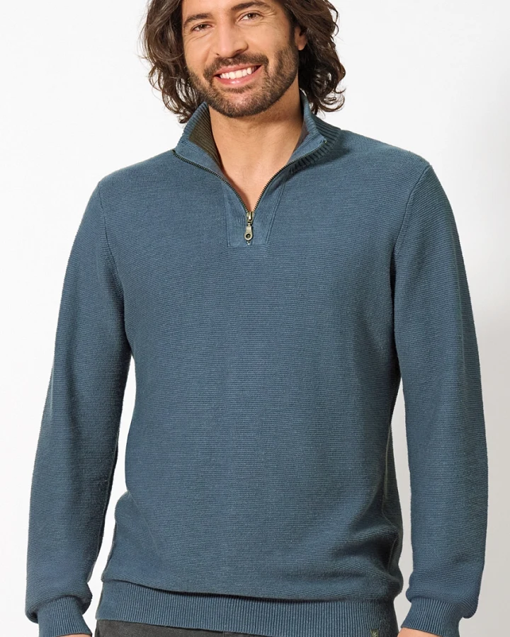 Hempage Herren vegan Pullover Troyer Dove Bläulich Grau