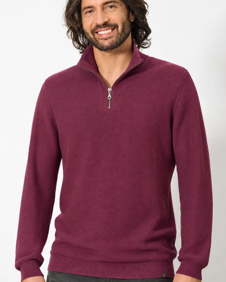 Hempage Herren vegan Pullover Troyer Weinrot