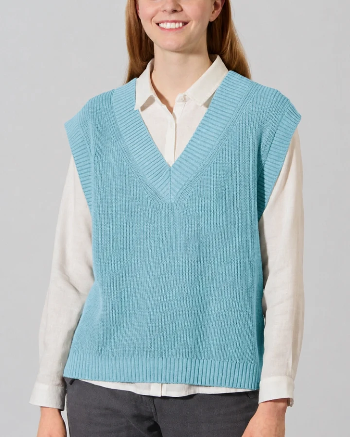Hempage Damen vegan Strickweste Wave In Blau
