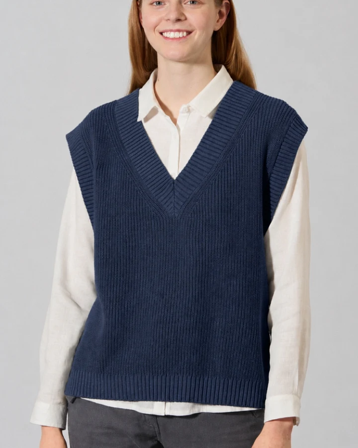 Hempage Damen vegan Strickweste Marineblau
