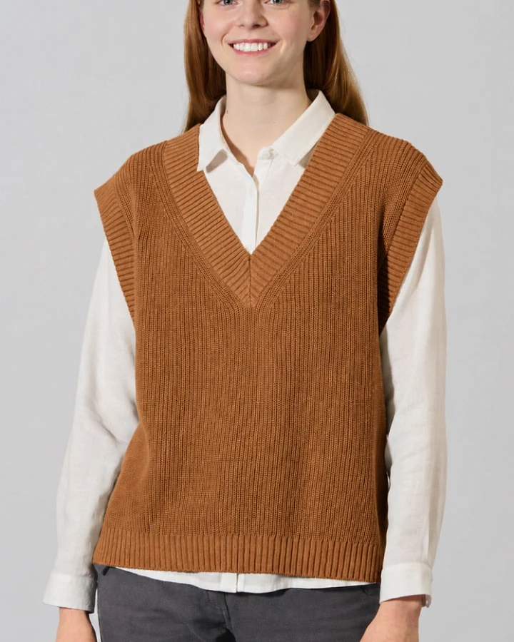 Hempage Damen vegan Strickweste Mandelbraun