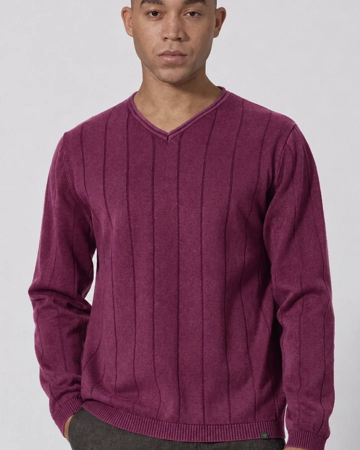Hempage Herren vegan Gestreifter Strickpullover In Weinrot