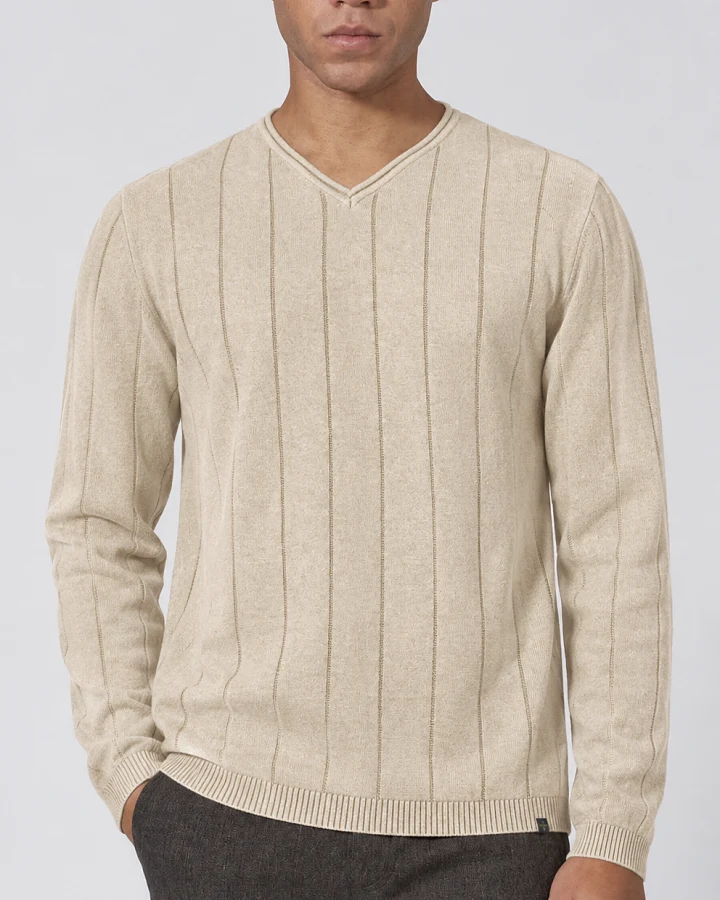 Hempage Herren vegan Strickpullover Gestreift Gobi Beige