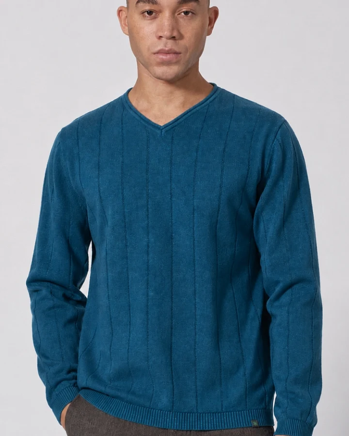 Hempage Herren vegan Strickpullover Striped Reef In Blaugrün