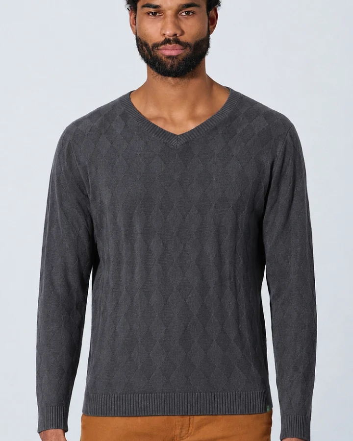 Hempage Herren vegan Pullover Mit V-Ausschnitt Anthrazit