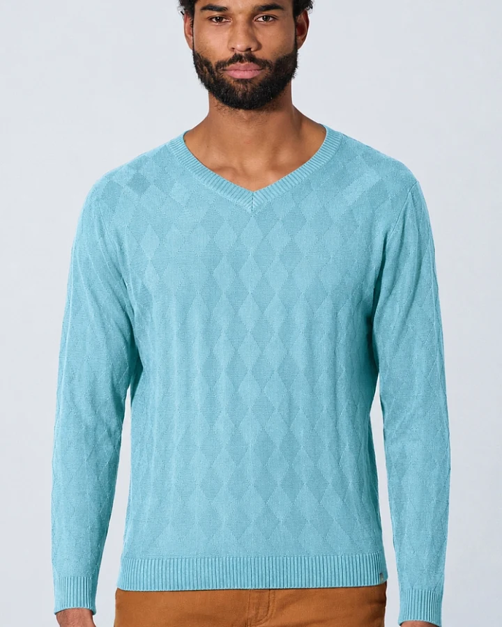 Hempage Herren vegan Pullover Mit V-Ausschnitt Wave Blau