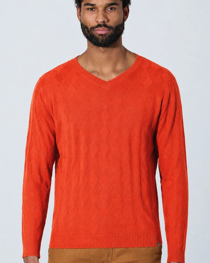 Hempage Herren vegan Pullover Mit V-Ausschnitt Ziegelorange