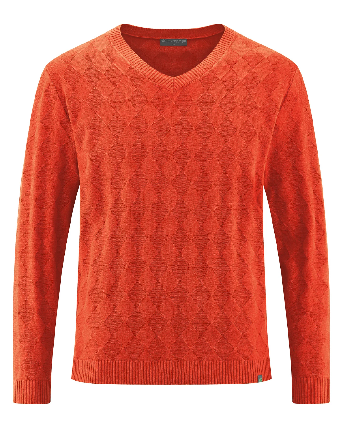 Hempage Herren vegan Pullover Mit V-Ausschnitt Ziegelorange – Ansicht 2