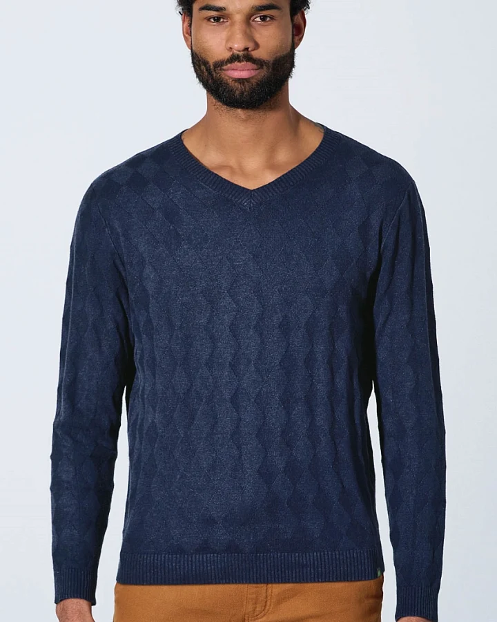 Hempage Herren vegan Pullover Mit V-Ausschnitt Marineblau