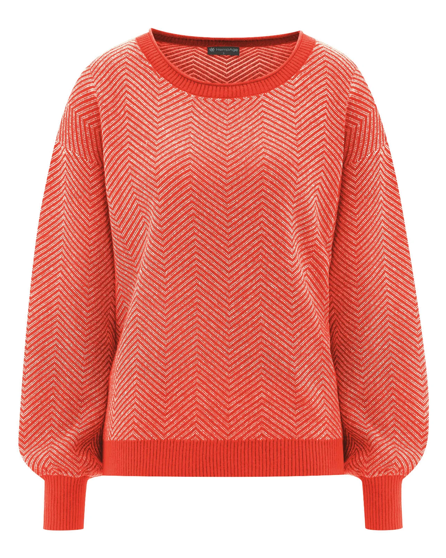 Hempage Damen vegan Pullover Modern Jacquard In Ziegelrot/Natur – Ansicht 2