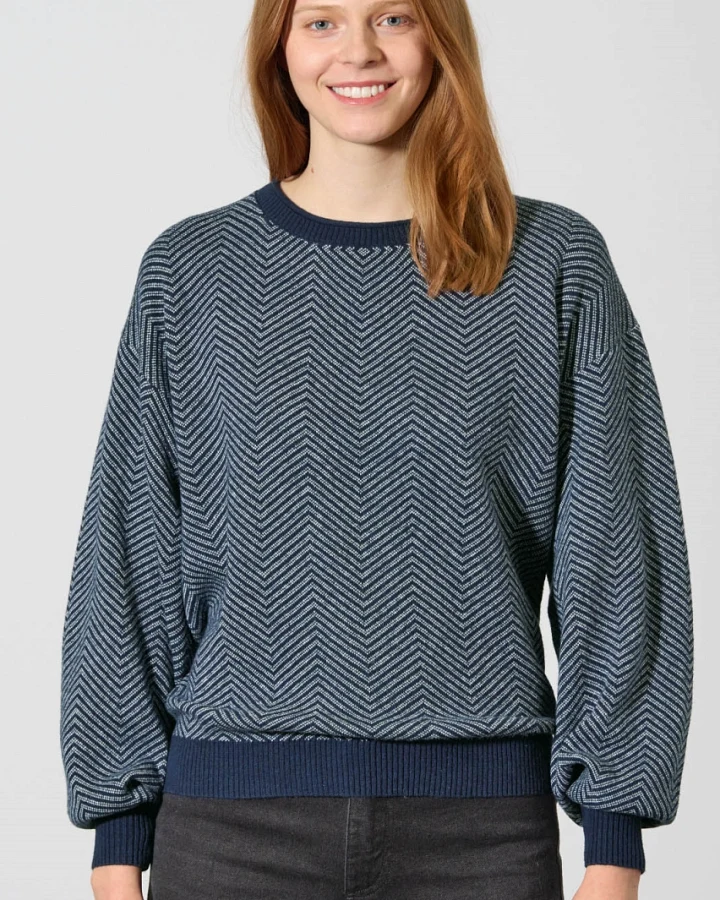 Hempage Damen vegan Pullover Modern Jacquard In Marineblau