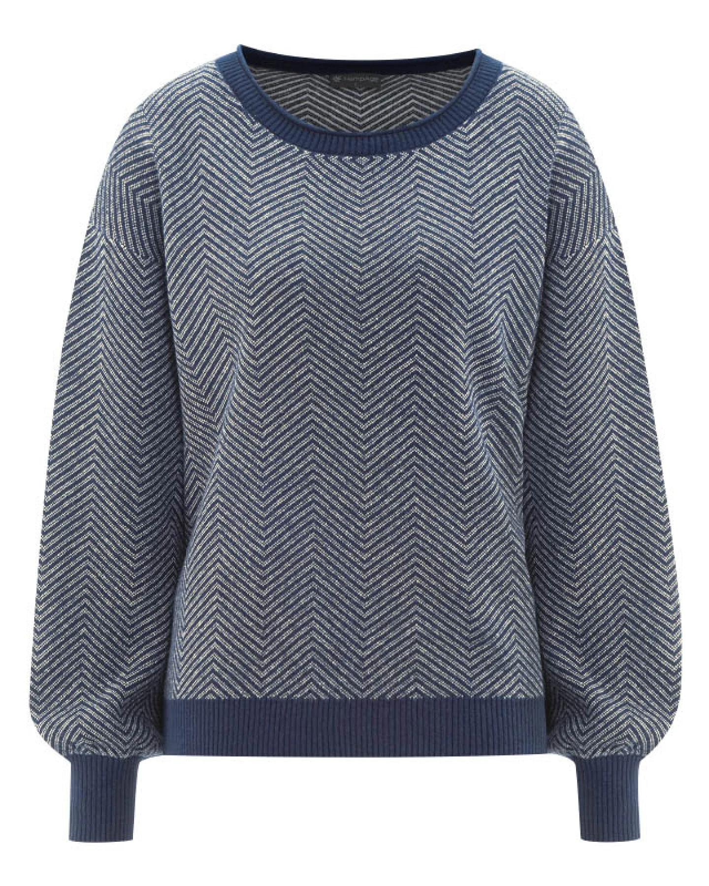 Hempage Damen vegan Pullover Modern Jacquard In Marineblau – Ansicht 2