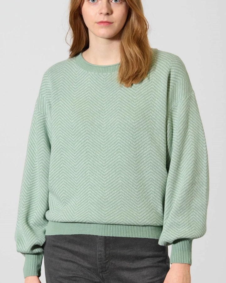 Hempage Damen vegan Pullover Modern Jacquard Mintgrün/Naturfarben