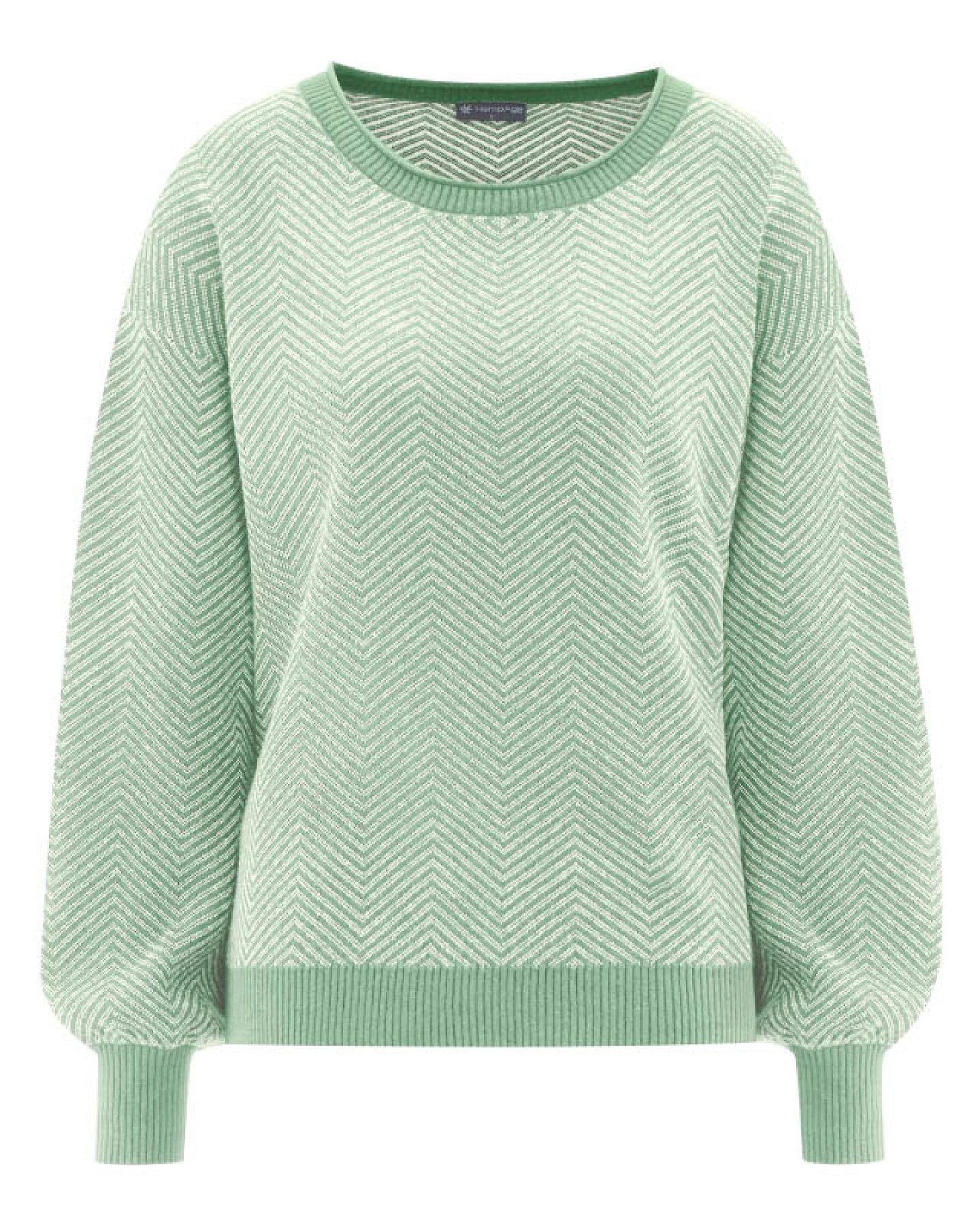 Hempage Damen vegan Pullover Modern Jacquard Mintgrün/Naturfarben – Ansicht 2
