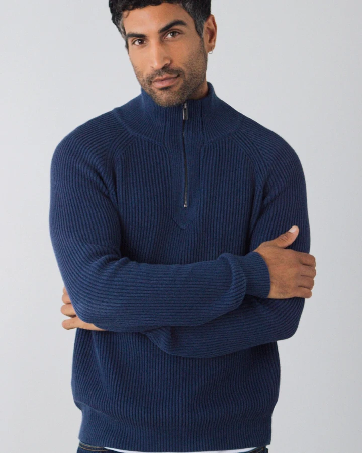 Honest Basics Herren vegan Pullover Mit Halbem Reißverschluss Strick Swell