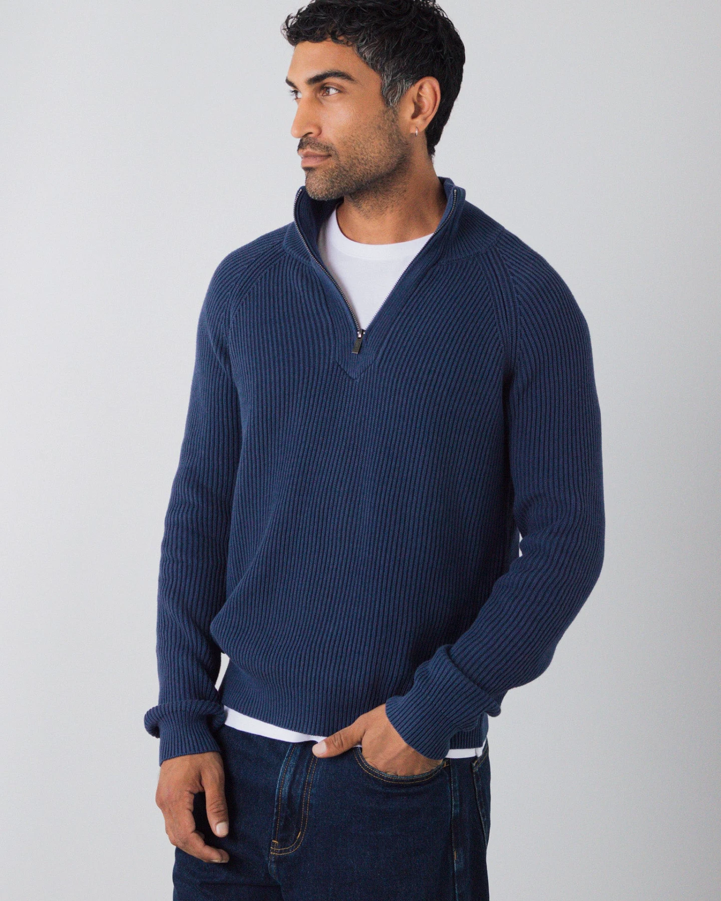 Honest Basics Herren vegan Pullover Mit Halbem Reißverschluss Strick Swell – Ansicht 2