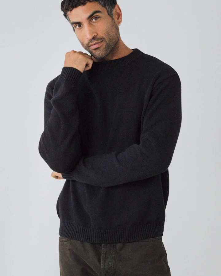 Honest Basics Herren vegan Pullover Crew Schwarz