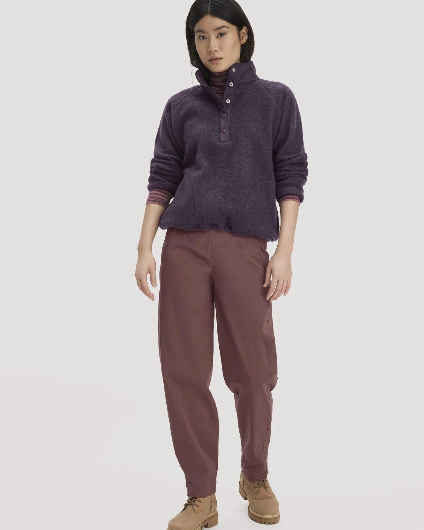 hessnatur Damen Wollfleece Troyer Patch Relaxed aus Bio-Merinowolle - lila - Größe XS – Ansicht 2