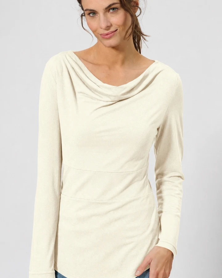 Hempage Damen vegan Langarmshirt Wasserfallausschnitt Natur