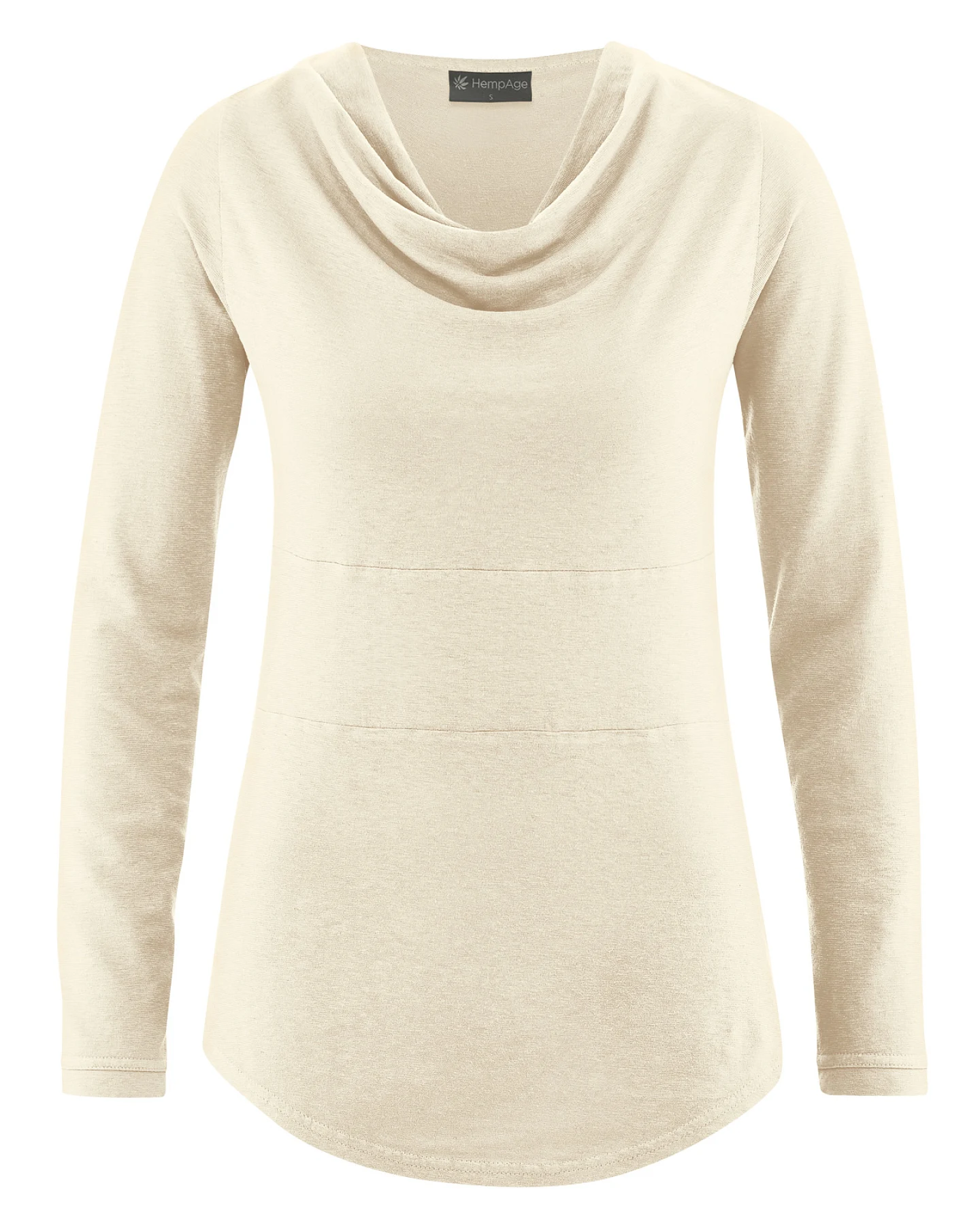 Hempage Damen vegan Langarmshirt Wasserfallausschnitt Natur – Ansicht 2