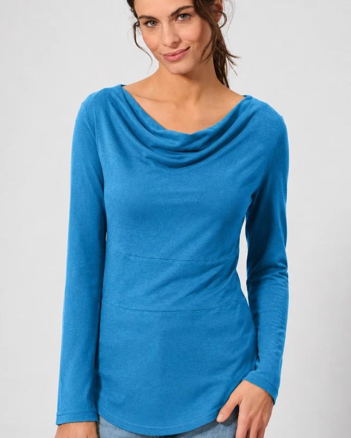 Hempage Damen vegan Langarm Top In Atlantikblau