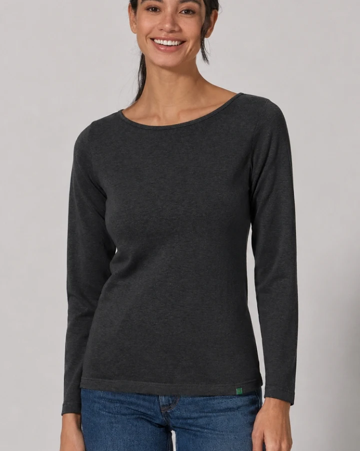 Hempage Damen vegan Langarmshirt U-Boot-Ausschnitt Schwarz