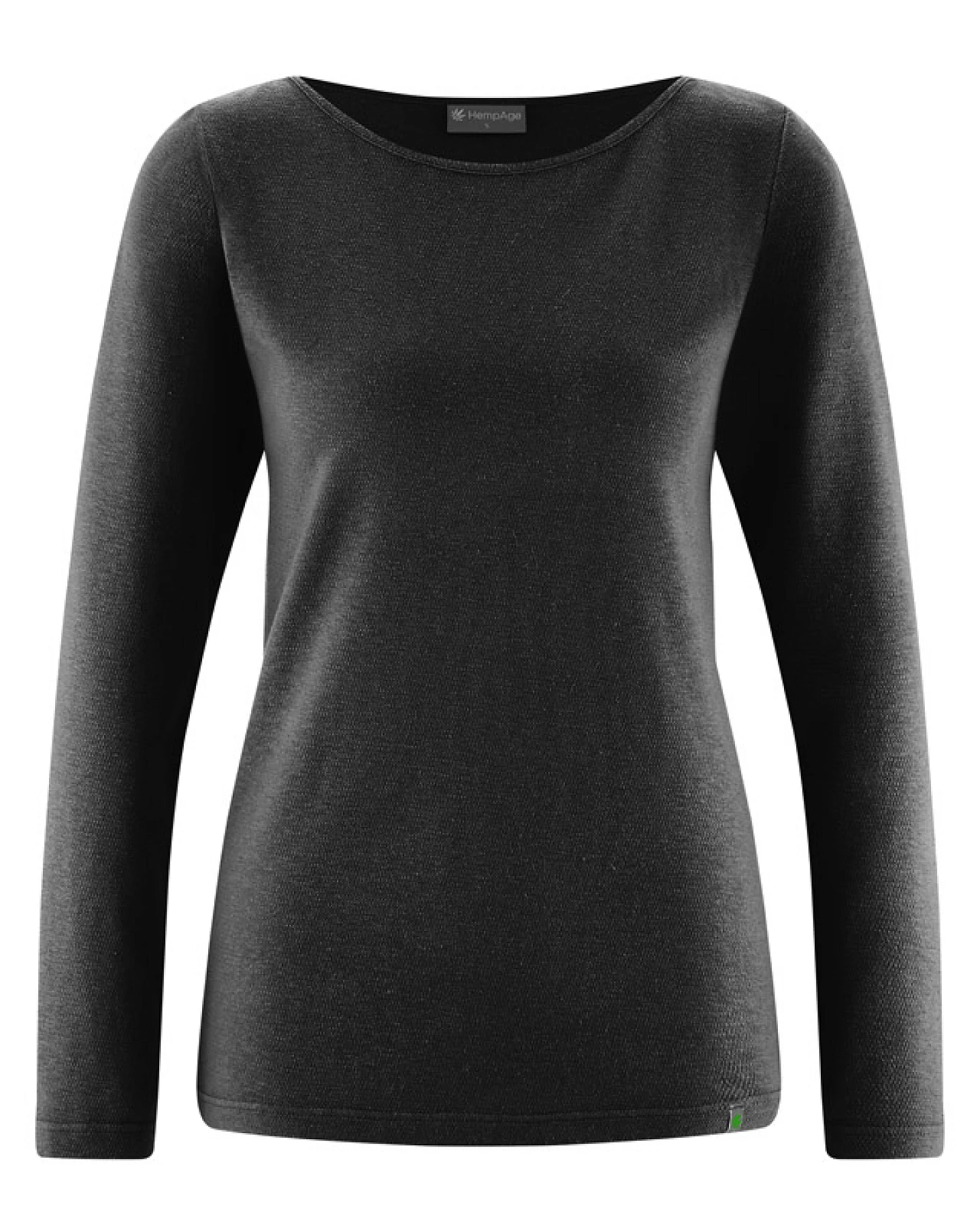 Hempage Damen vegan Langarmshirt U-Boot-Ausschnitt Schwarz – Ansicht 2