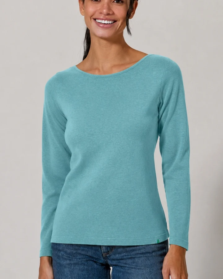 Hempage Damen vegan Top Mit Langen Ärmeln Regal Blau