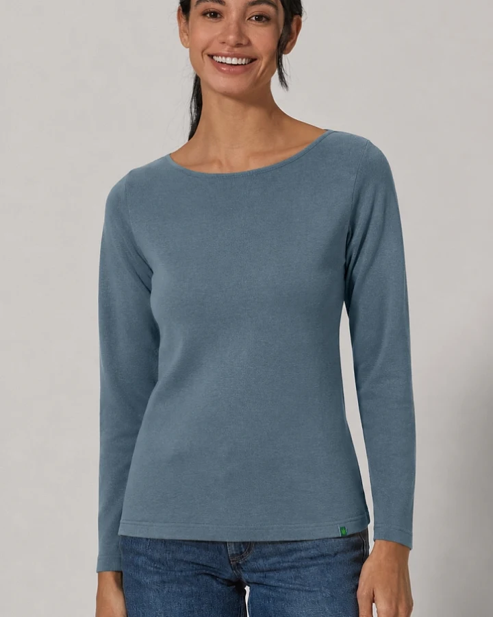 Hempage Damen vegan Langarm Top In Taubengrau Mit Bläulichem Schimmer
