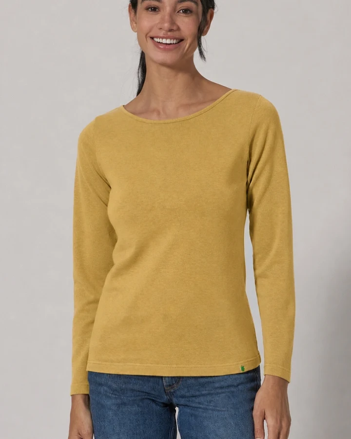 Hempage Damen vegan Langarmshirt U-Boot-Ausschnitt Dijon Gelb