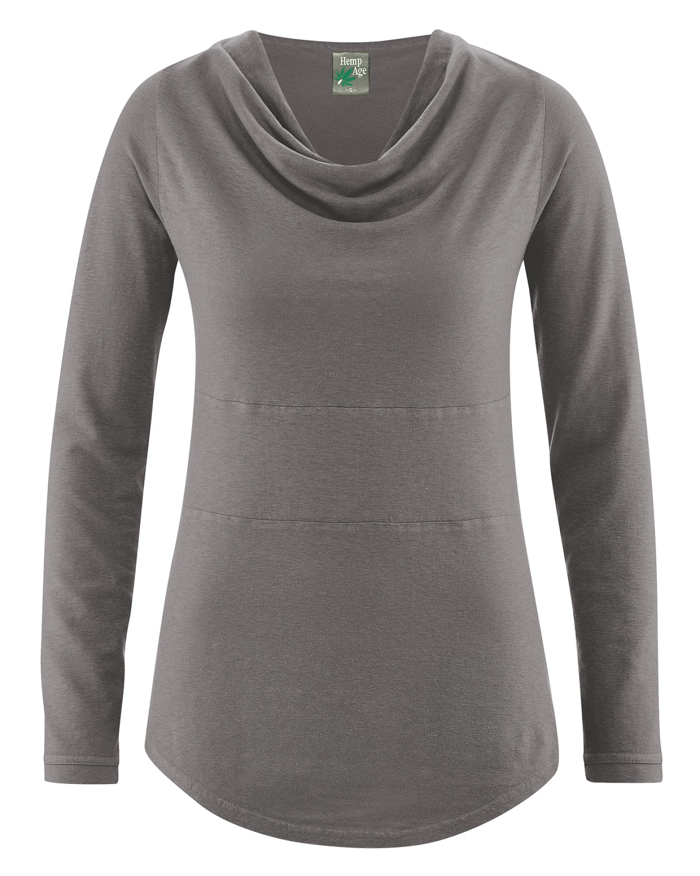 Hempage Damen vegan Langarmshirt Wasserfallkragen Taupe – Ansicht 2