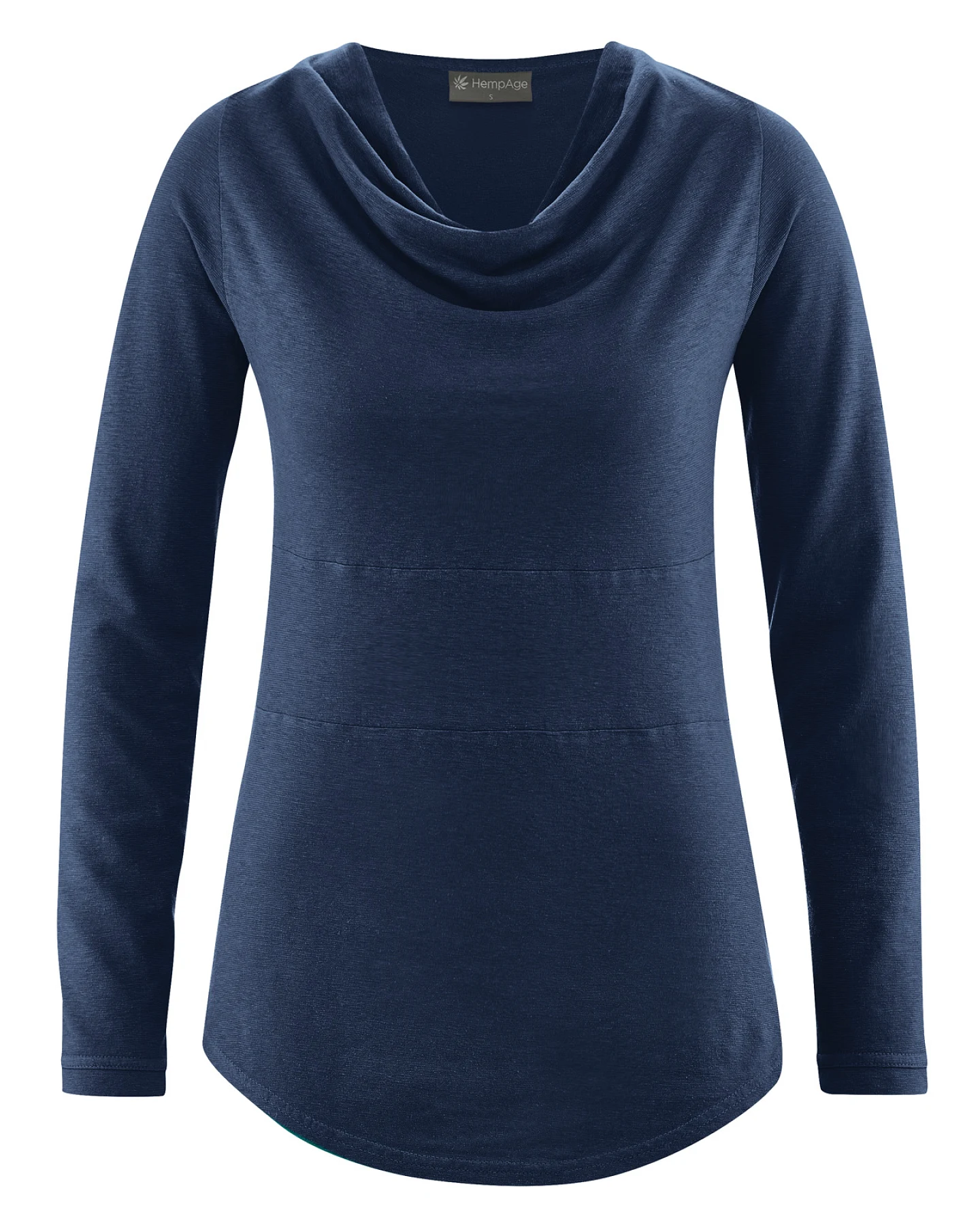 Hempage Damen vegan Langarmshirt Wasserfallkragen Navy – Ansicht 2