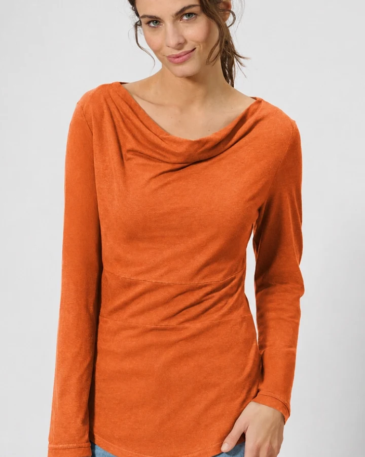 Hempage Damen vegan Langarm Top In Korallenorange