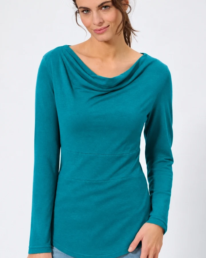 Hempage Damen vegan Langarm Top In Lagunenblau