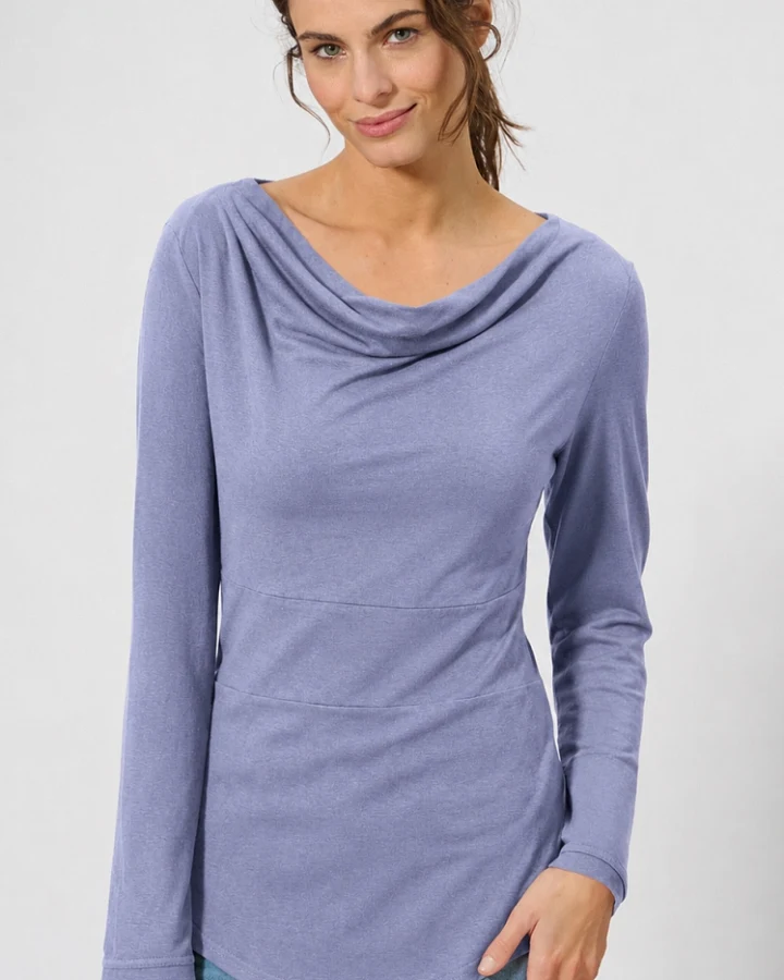 Hempage Damen vegan Langarmshirt Wasserfallausschnitt Lavendel