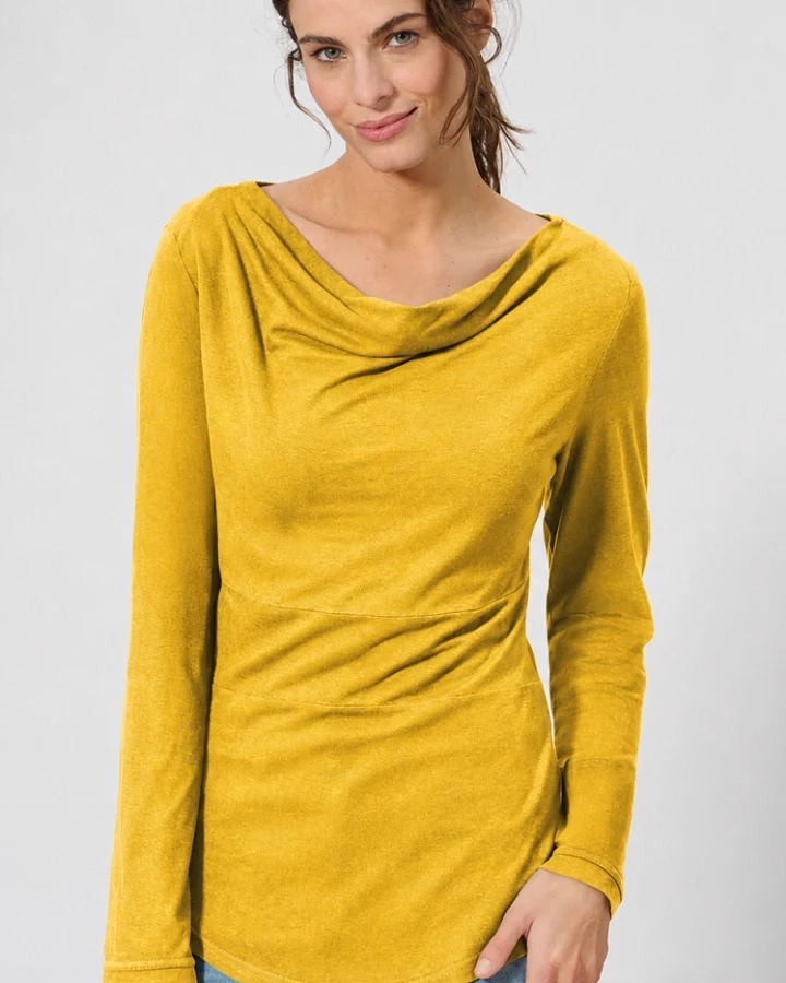 Hempage Damen vegan Langarm Top In Currygelb