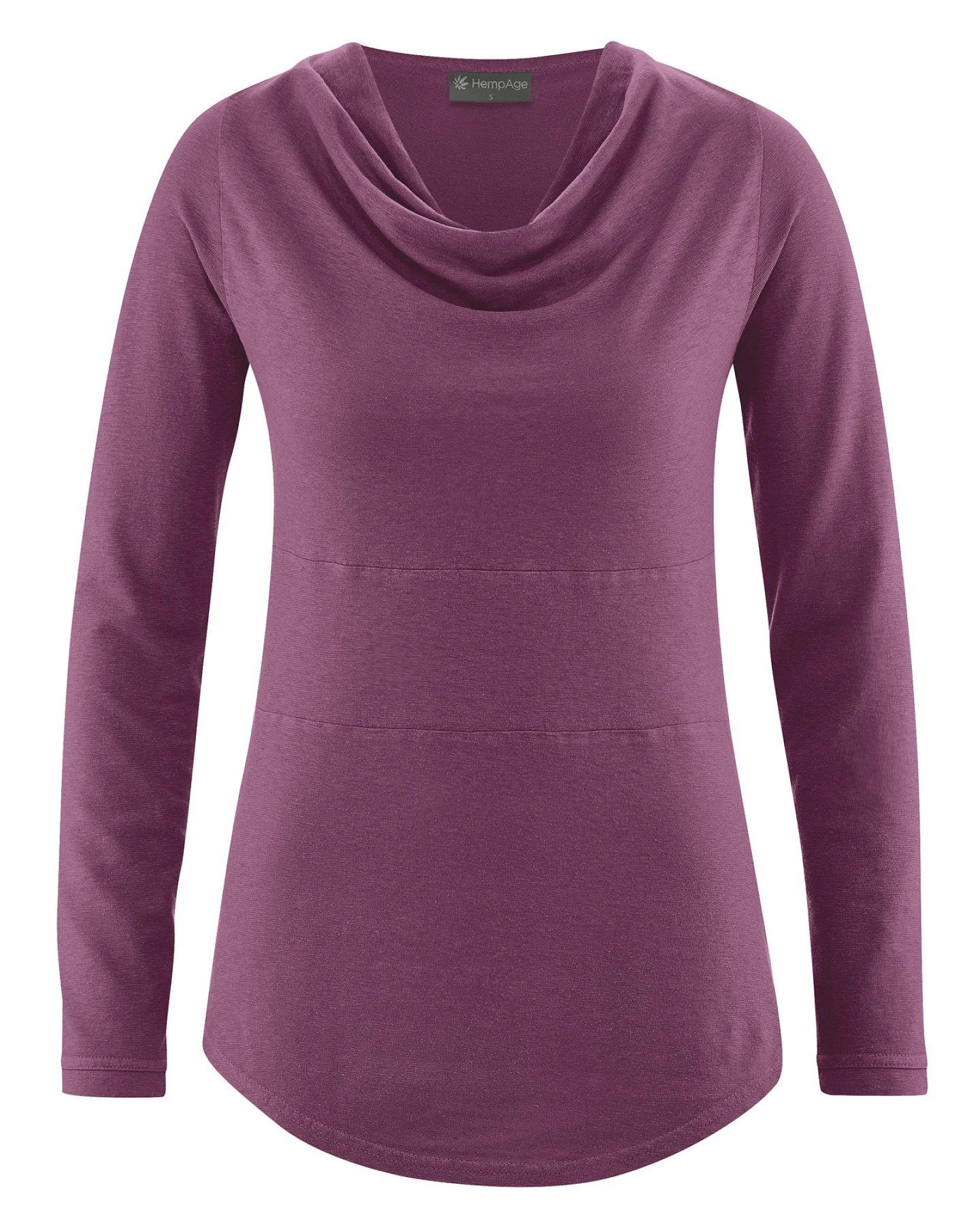 Hempage Damen vegan Langarmshirt Wasserfallkragen Lila – Ansicht 2